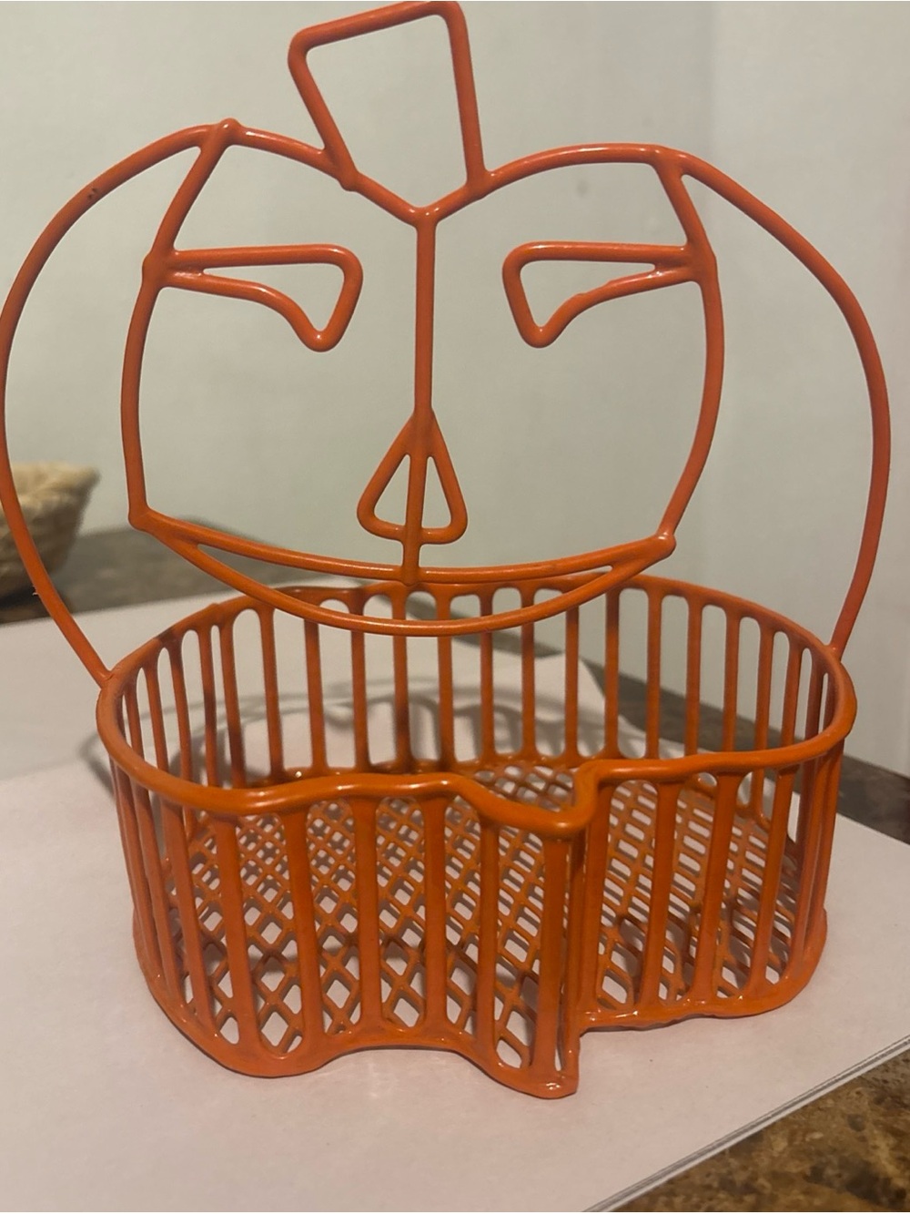 Vintage Orange Metal Pumpkin Basket Decor